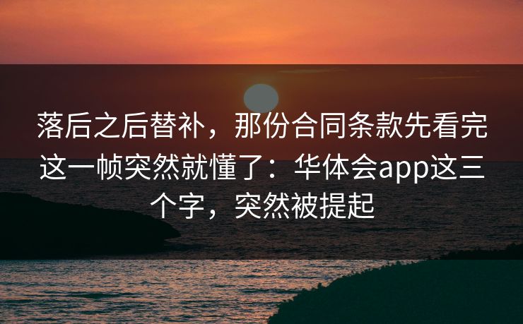 落后之后替补，那份合同条款先看完这一帧突然就懂了：华体会app这三个字，突然被提起