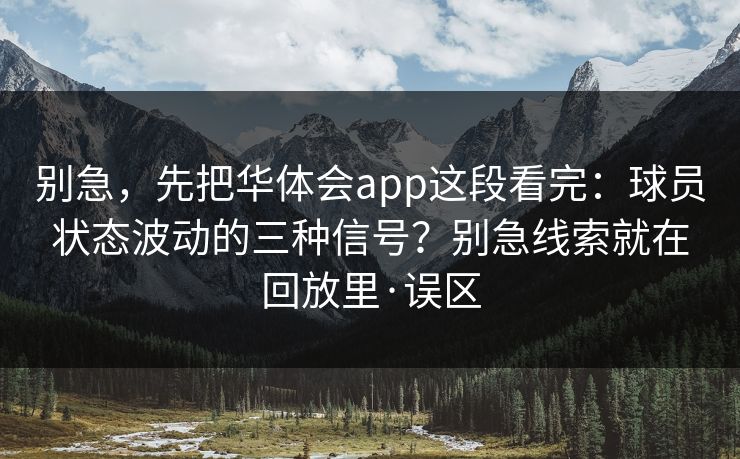 别急，先把华体会app这段看完：球员状态波动的三种信号？别急线索就在回放里·误区