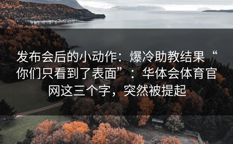 发布会后的小动作：爆冷助教结果“你们只看到了表面”：华体会体育官网这三个字，突然被提起
